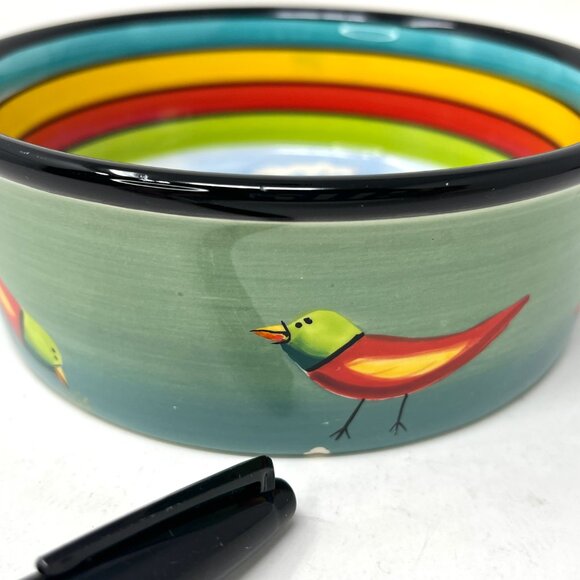 2005 MARY NAYLOR DESIGNS 6" Handpainted Cat Pet Food Bowl Birds Decorative - Picture 6 of 9